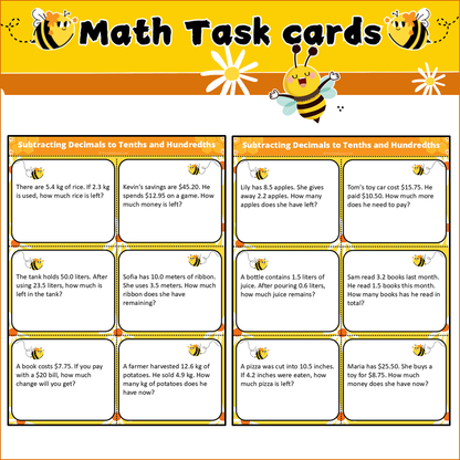 Subtracting Decimals to Tenths and Hundredths | Math Task Cards