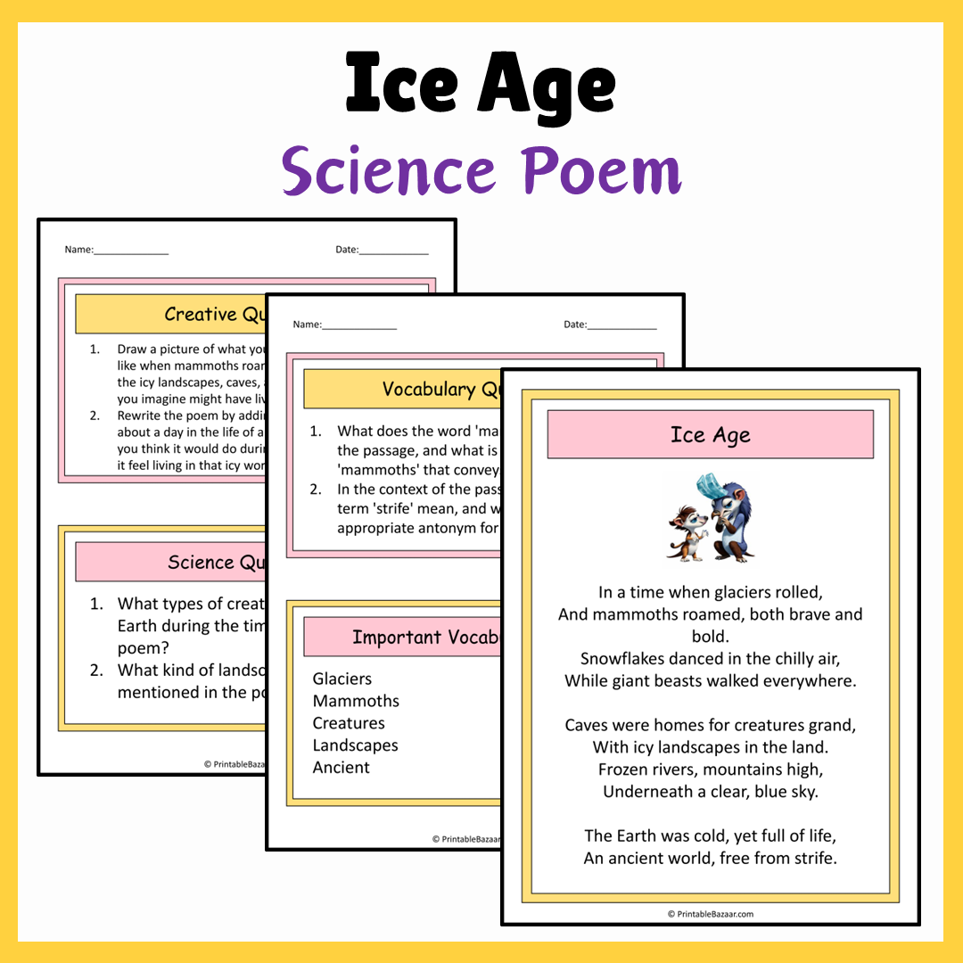 Ice Age | Science Poem Reading Comprehension Activity