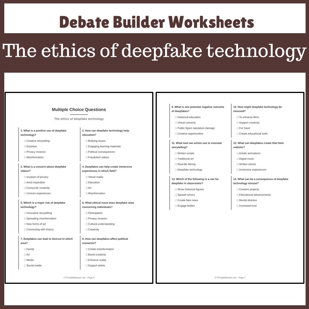 The ethics of deepfake technology | Favour and Against Worksheet Printable Activity