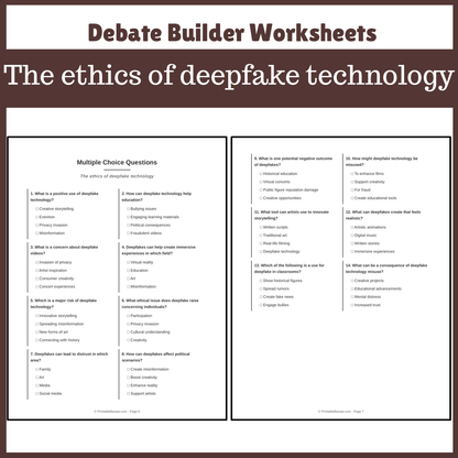 The ethics of deepfake technology | Favour and Against Worksheet Printable Activity