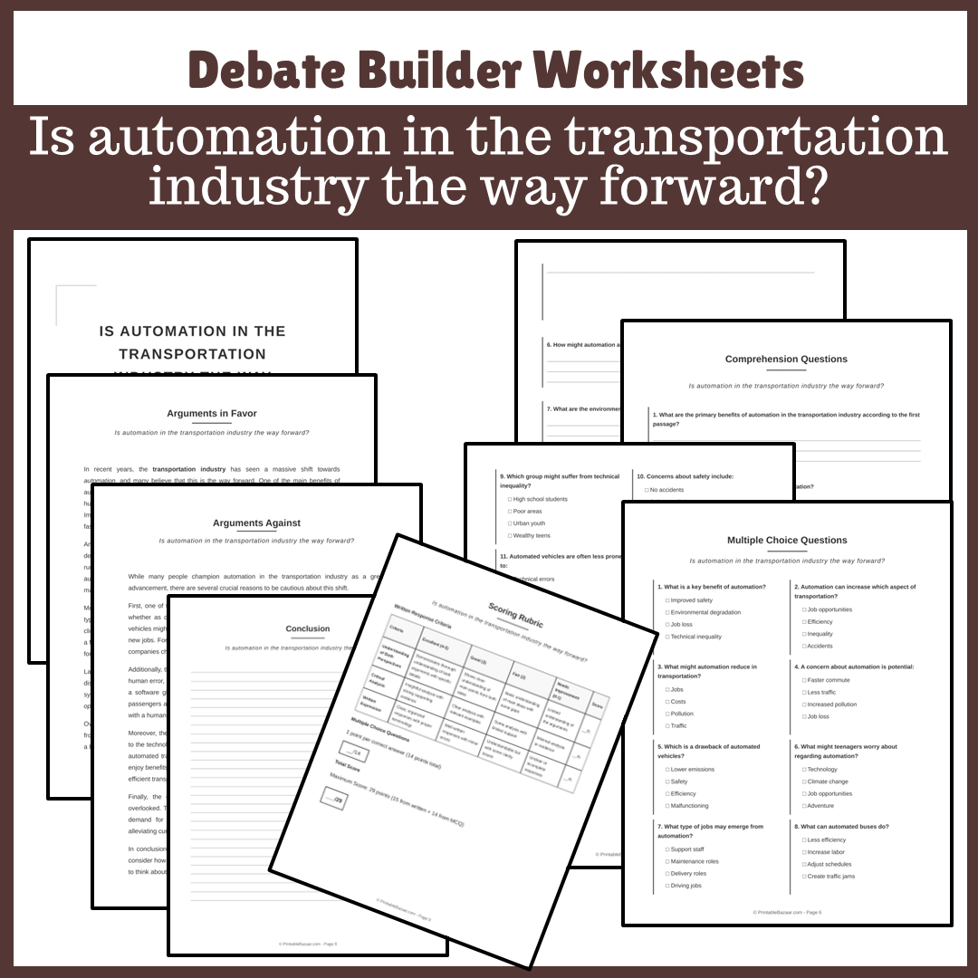 Is automation in the transportation industry the way forward? | Favour and Against Worksheet Printable Activity