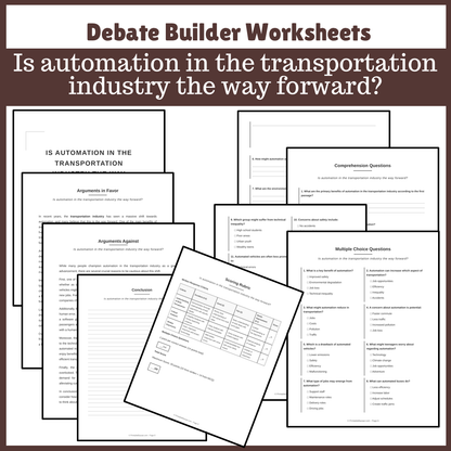 Is automation in the transportation industry the way forward? | Favour and Against Worksheet Printable Activity