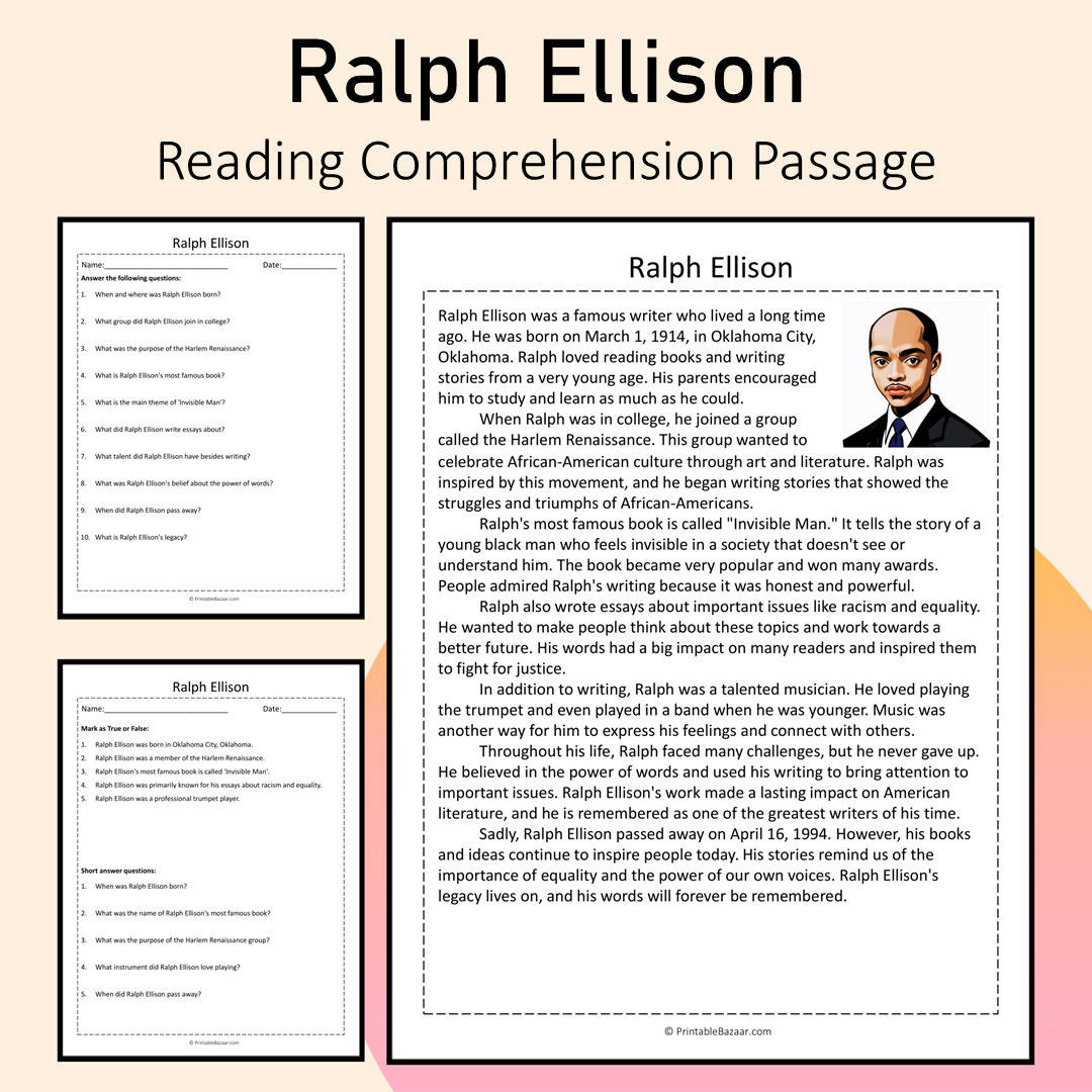Ralph Ellison | Reading Comprehension Passage Printable Activity