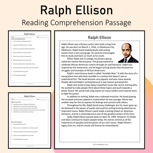 Ralph Ellison | Reading Comprehension Passage Printable Activity
