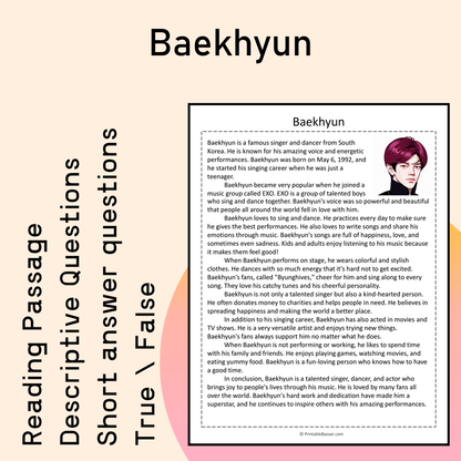 Baekhyun | Reading Comprehension Passage Printable Activity