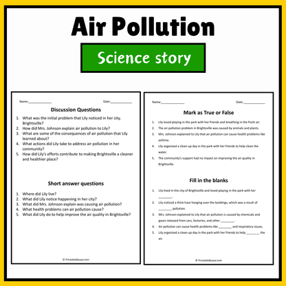 Air Pollution | Science Story Reading Comprehension Activity