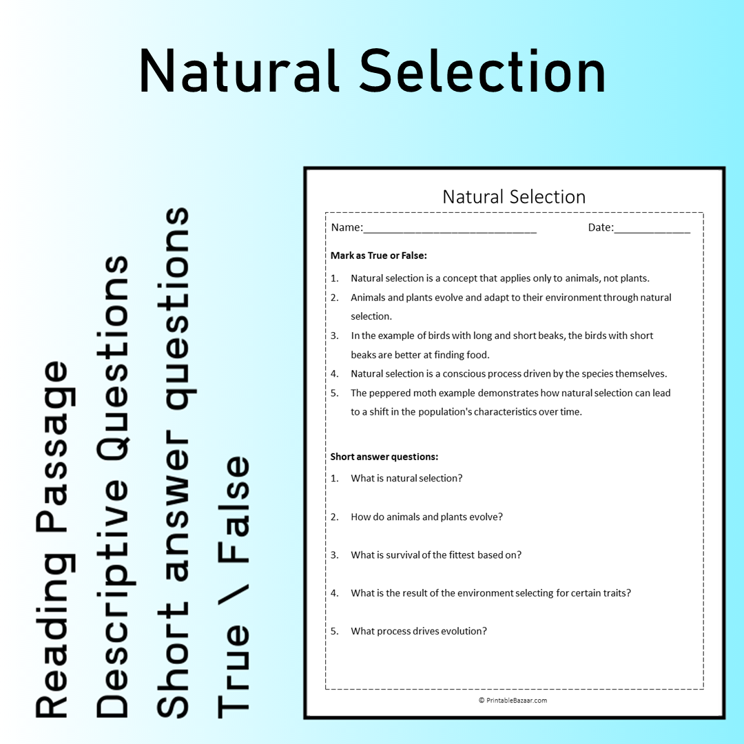 Natural Selection | Reading Comprehension Passage Printable Worksheet