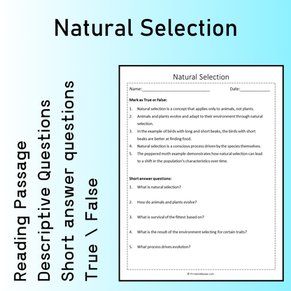 Natural Selection | Reading Comprehension Passage Printable Worksheet