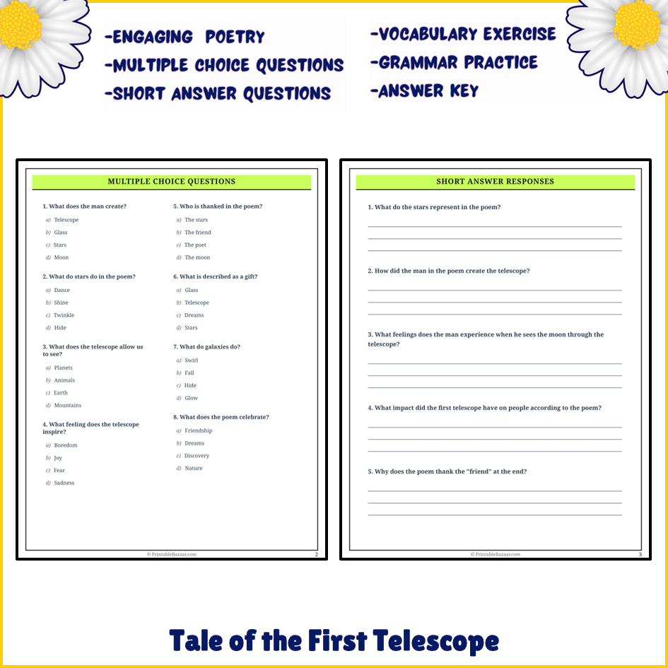 Tale of the First Telescope | Poem Grammar Worksheet Printable Activity