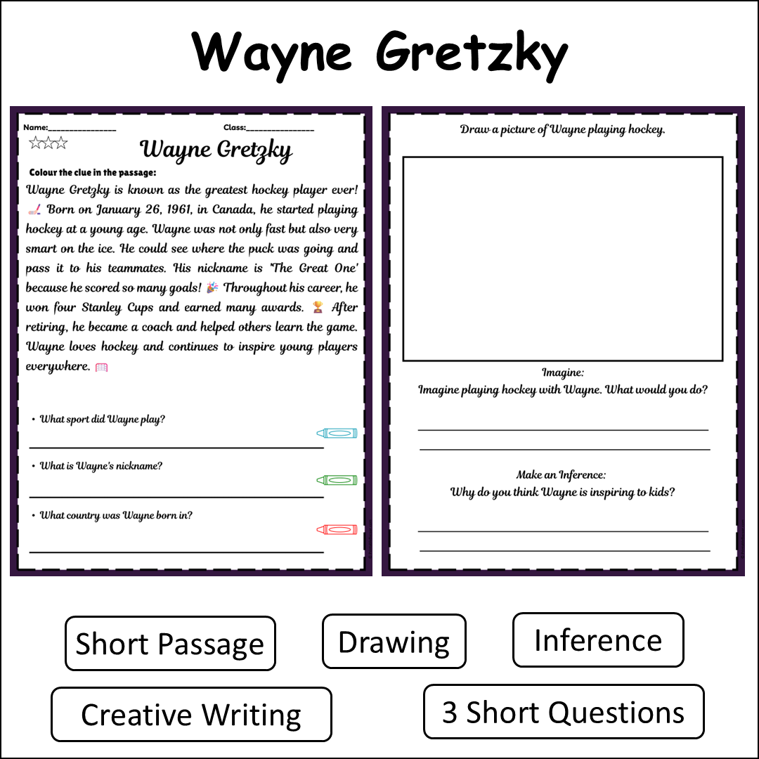 Wayne Gretzky | Short Reading Comprehension Creative Worksheet