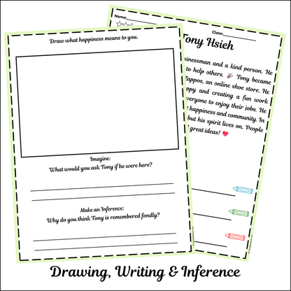 Tony Hsieh | Short Reading Comprehension Creative Worksheet