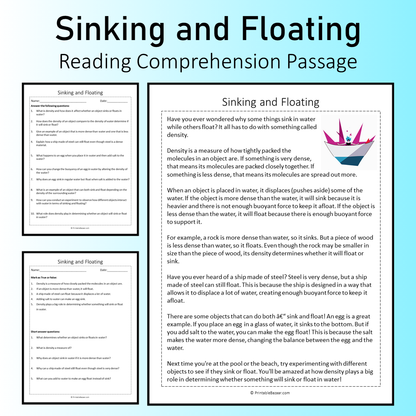 Sinking and Floating | Reading Comprehension Passage Printable Worksheet
