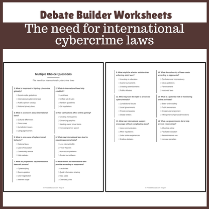 The need for international cybercrime laws | Favour and Against Worksheet Printable Activity