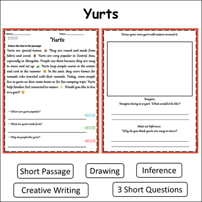 Yurts | Short Reading Comprehension Creative Worksheet