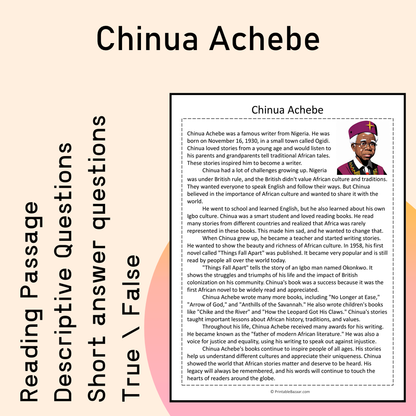 Chinua Achebe | Reading Comprehension Passage Printable Activity