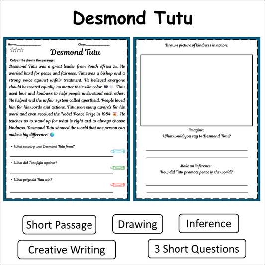 Desmond Tutu | Short Reading Comprehension Creative Worksheet