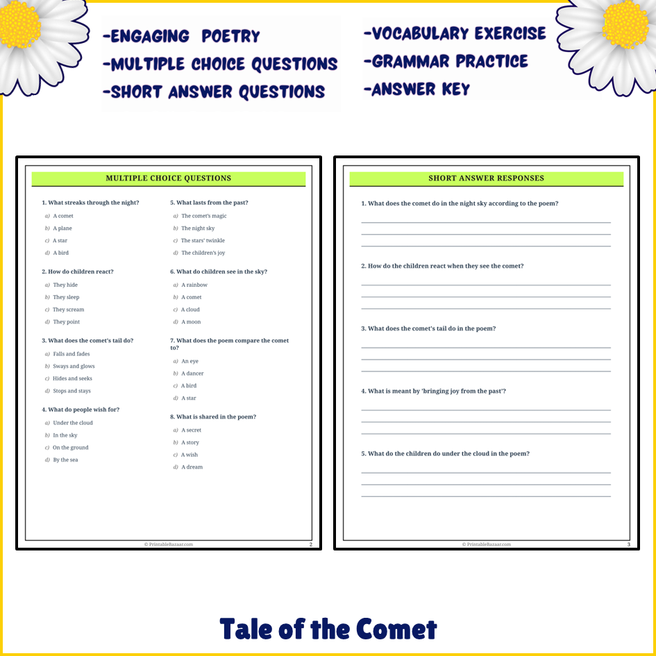 Tale of the Comet | Poem Grammar Worksheet Printable Activity