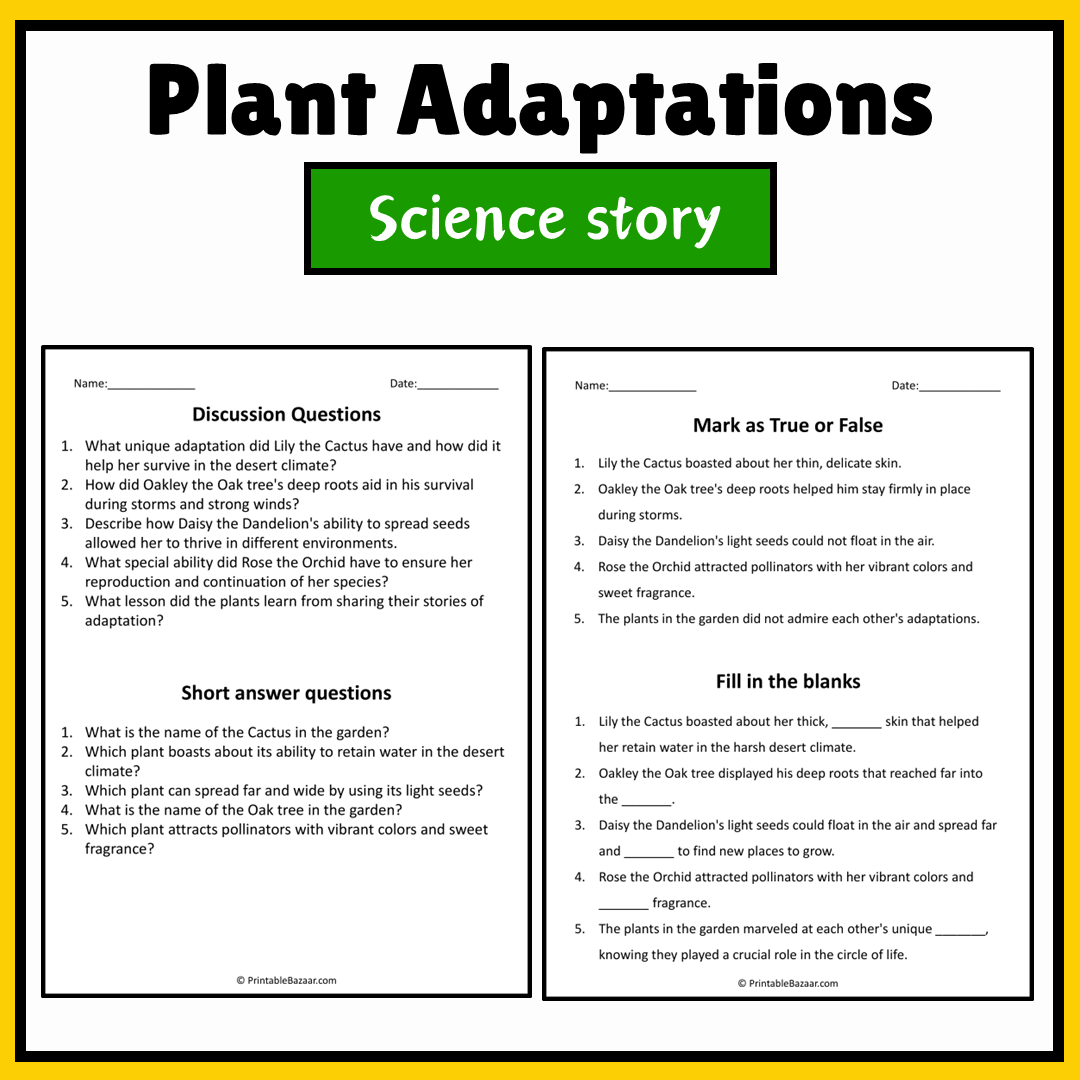 Plant Adaptations | Science Story Reading Comprehension Activity