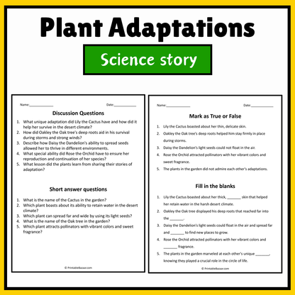 Plant Adaptations | Science Story Reading Comprehension Activity