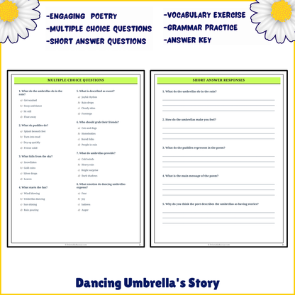 Dancing Umbrella's Story | Poem Grammar Worksheet Printable Activity