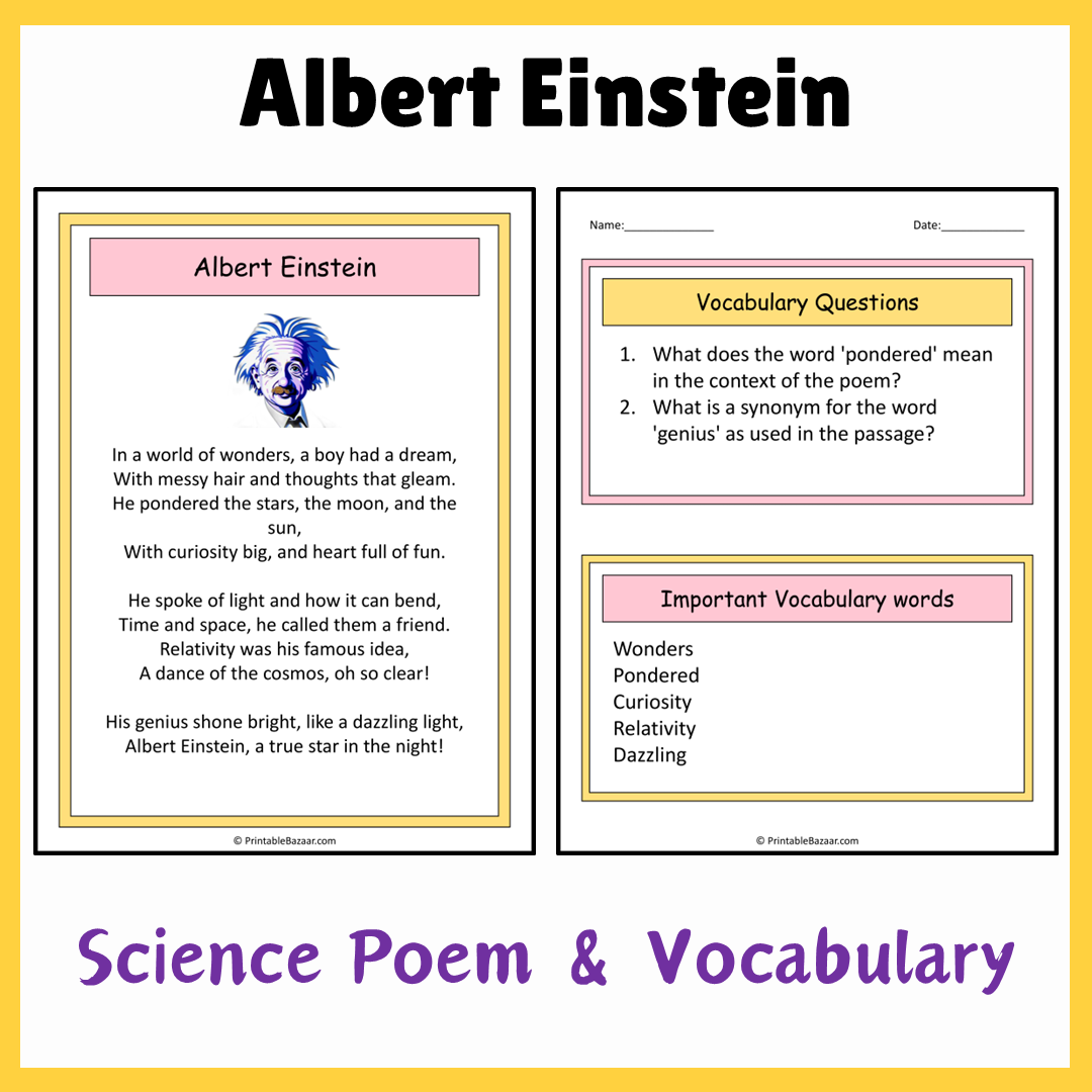 Albert Einstein | Science Poem Reading Comprehension Activity