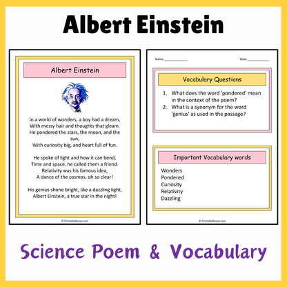 Albert Einstein | Science Poem Reading Comprehension Activity