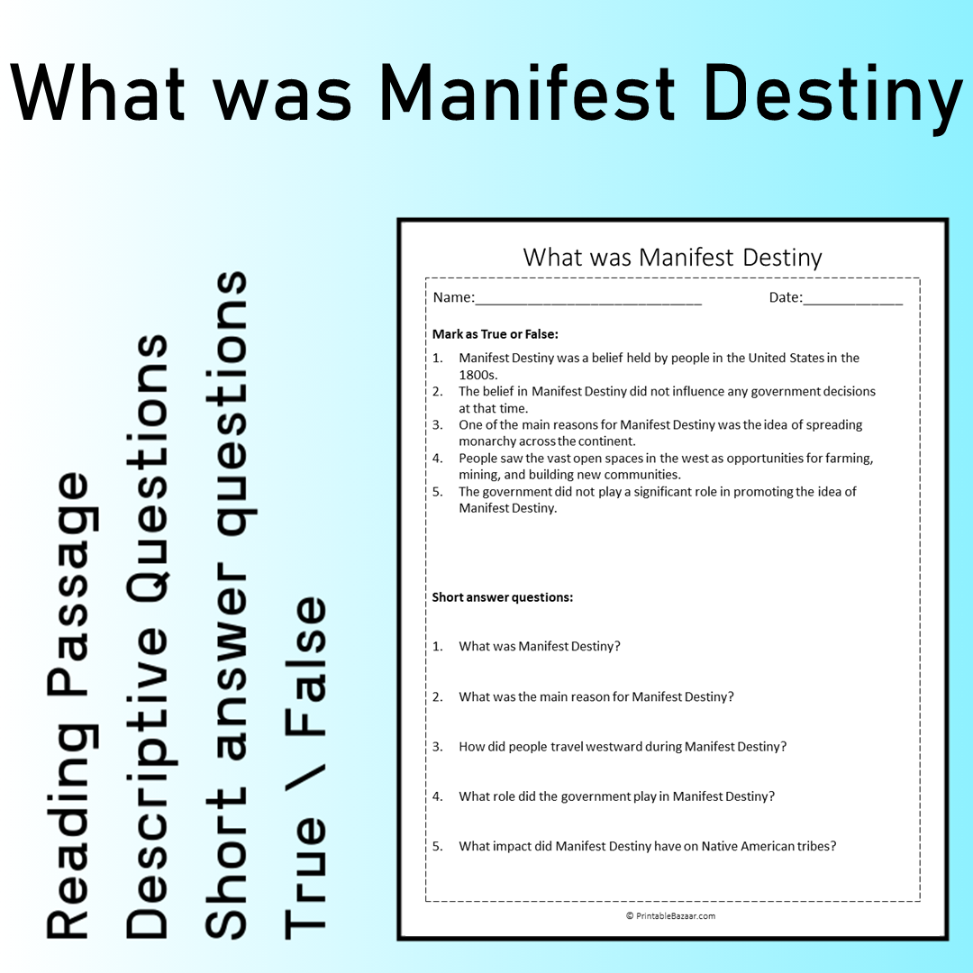 What was Manifest Destiny | Reading Comprehension Passage Printable Worksheet