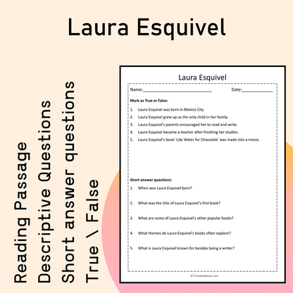 Laura Esquivel | Reading Comprehension Passage Printable Activity