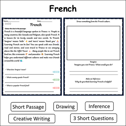 French | Short Reading Comprehension Creative Worksheet