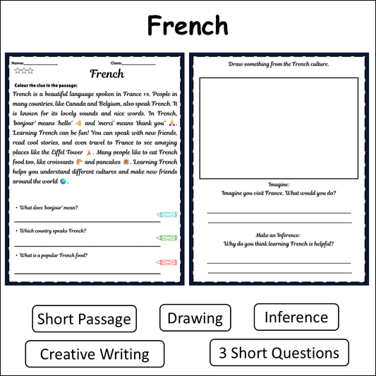 French | Short Reading Comprehension Creative Worksheet