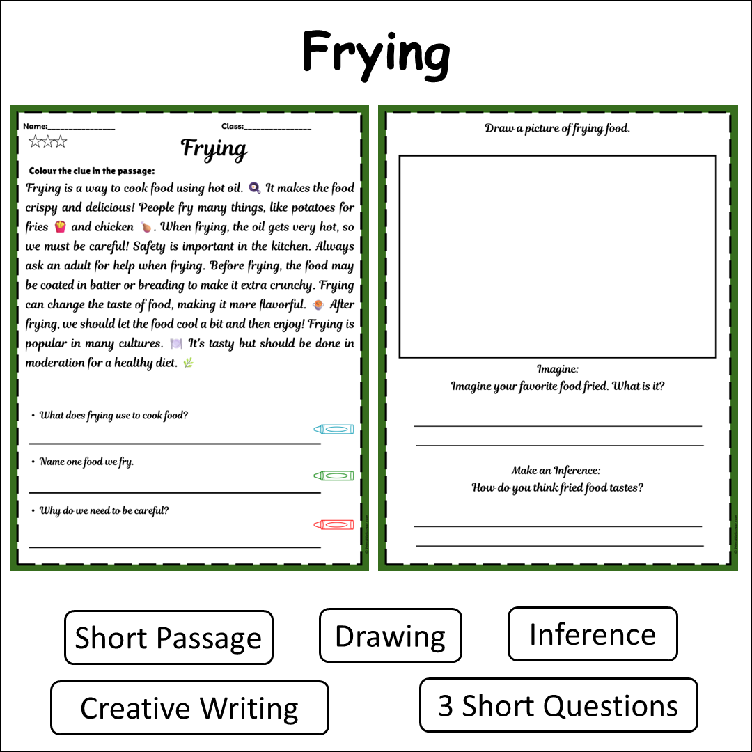 Frying | Short Reading Comprehension Creative Worksheet