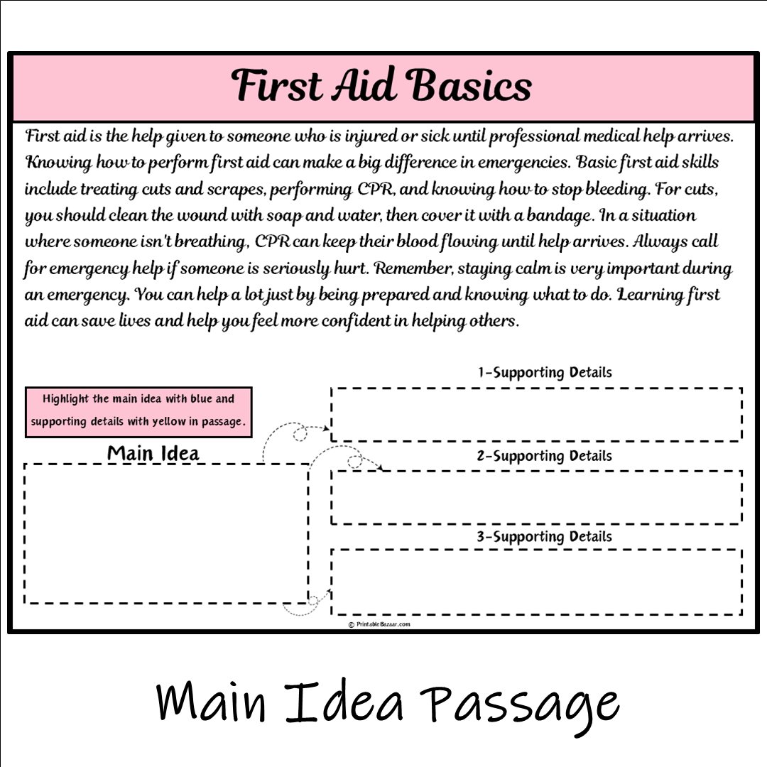 First Aid Basics | Main Idea and Supporting Details Reading Passage and Questions