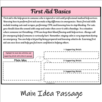 First Aid Basics | Main Idea and Supporting Details Reading Passage and Questions