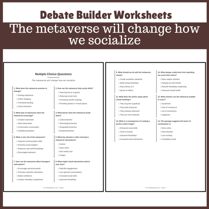The metaverse will change how we socialize | Favour and Against Worksheet Printable Activity