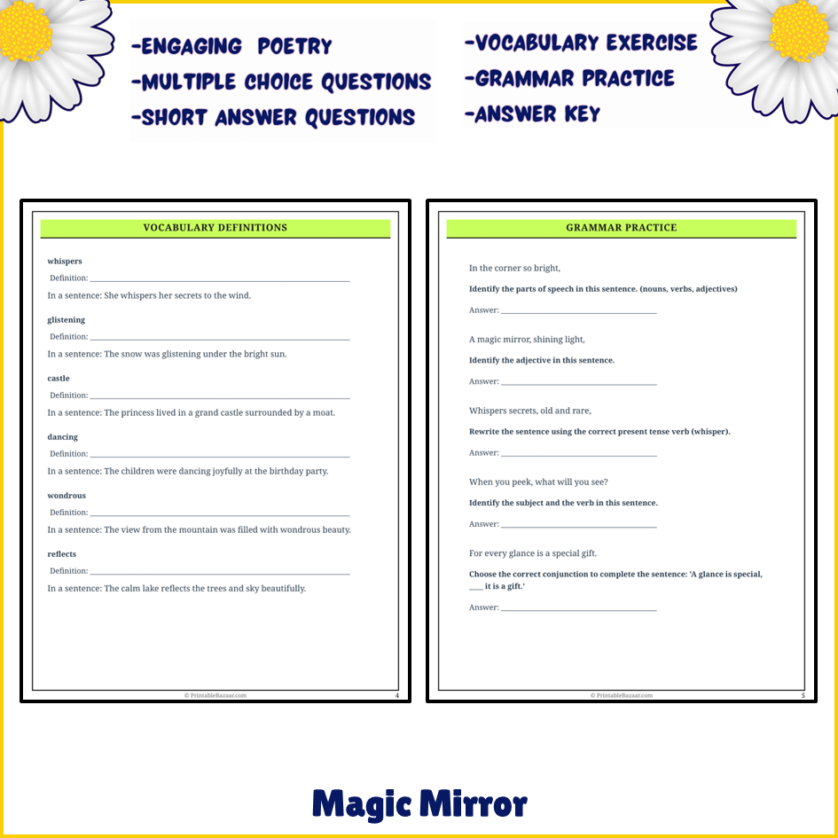 Magic Mirror | Poem Grammar Worksheet Printable Activity