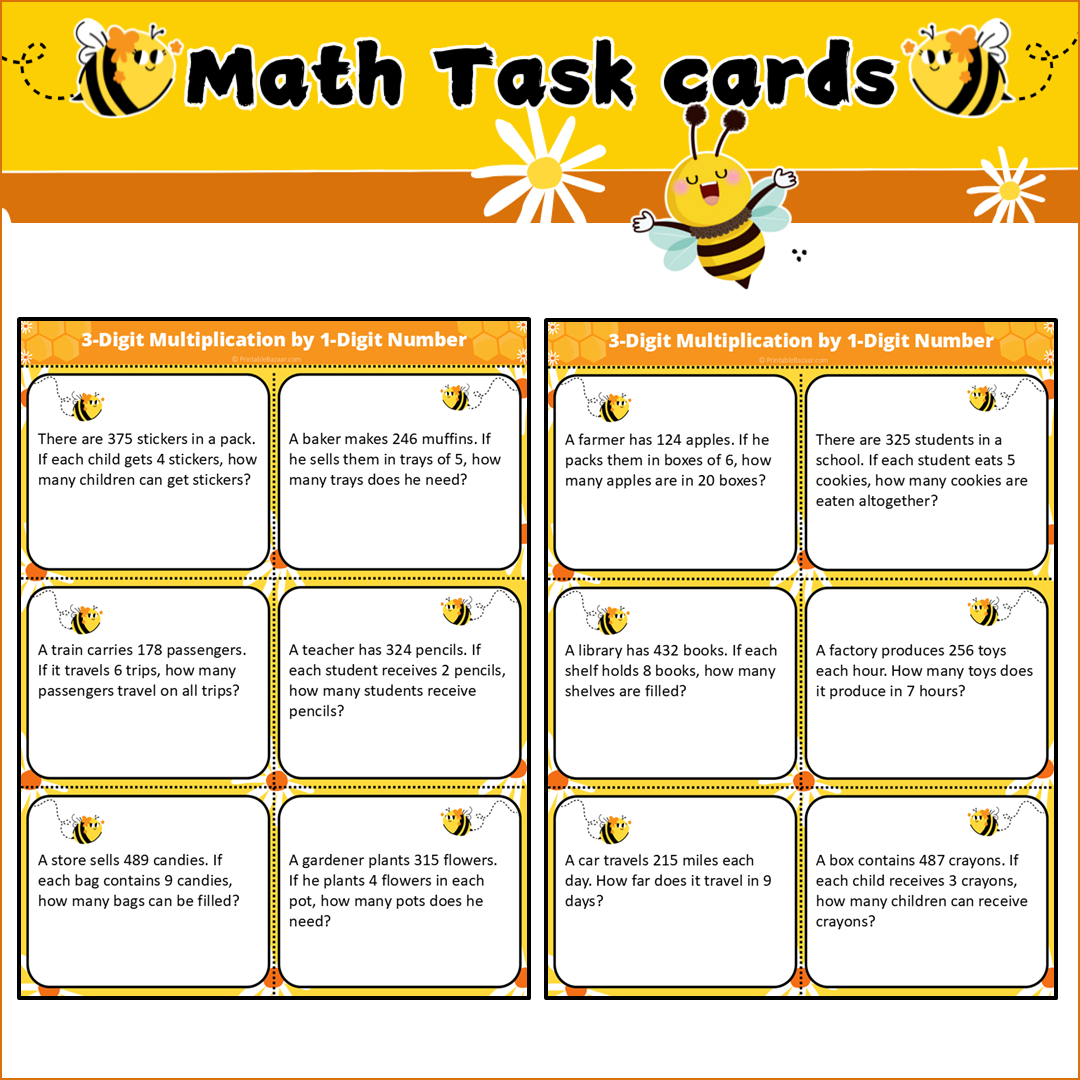 3-Digit Multiplication by 1-Digit Number | Math Task Cards