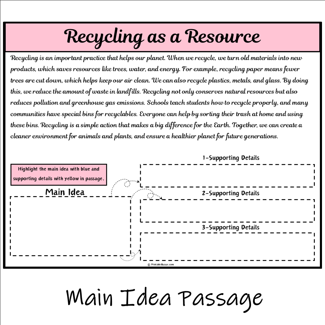 Recycling as a Resource | Main Idea and Supporting Details Reading Passage and Questions