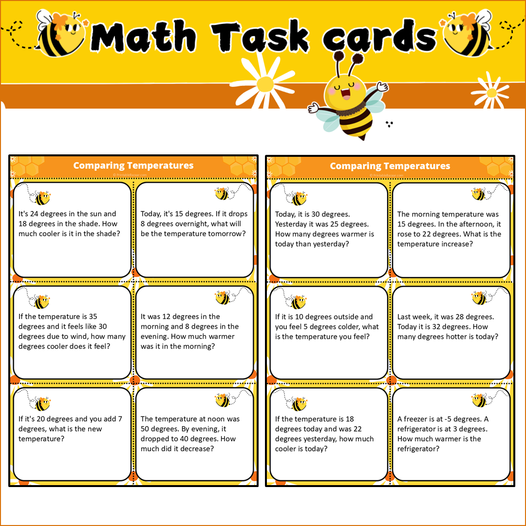 Comparing Temperatures | Math Task Cards