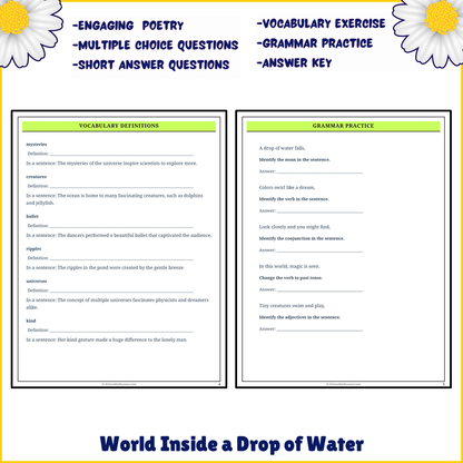 World Inside a Drop of Water | Poem Grammar Worksheet Printable Activity