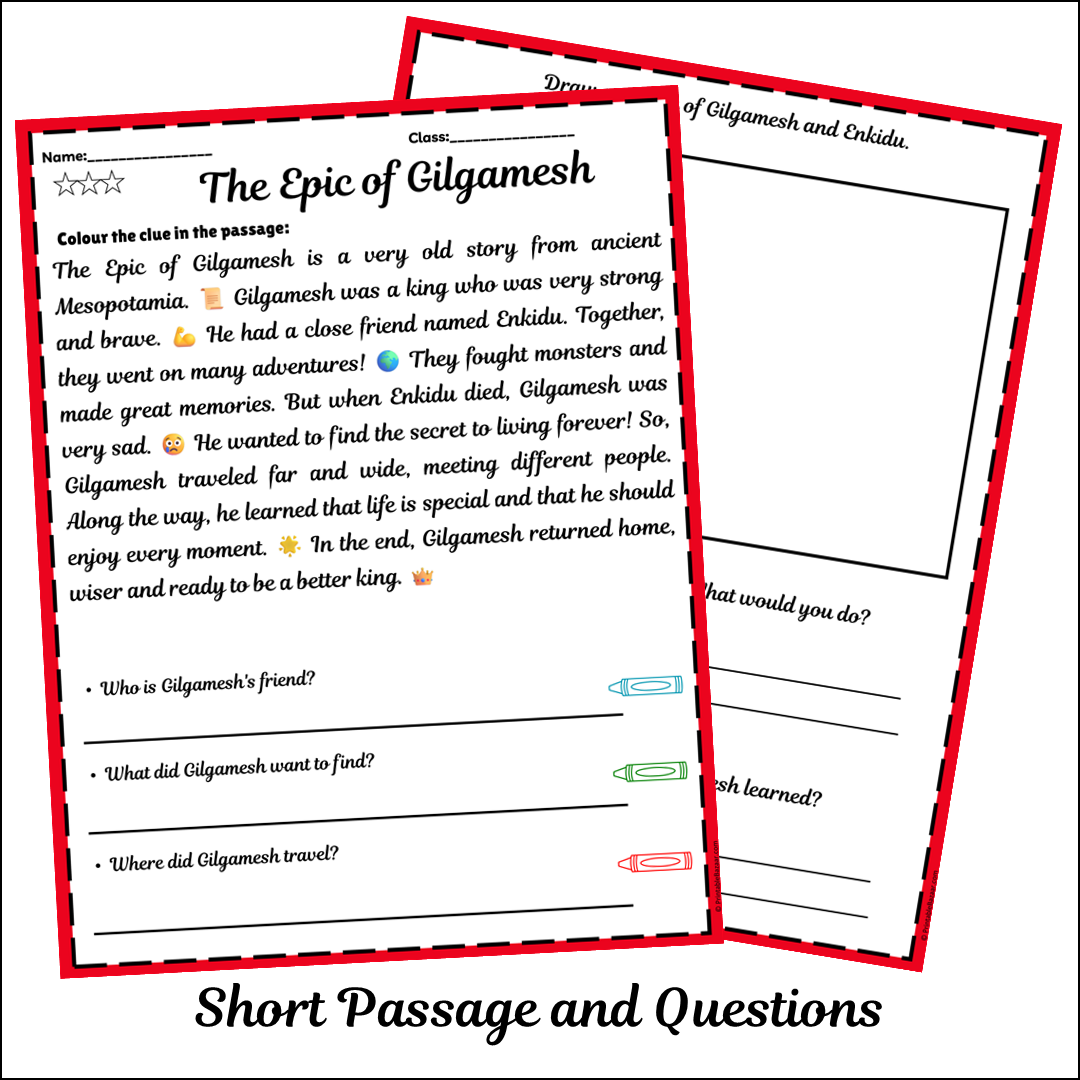 The Epic of Gilgamesh | Short Reading Comprehension Creative Worksheet