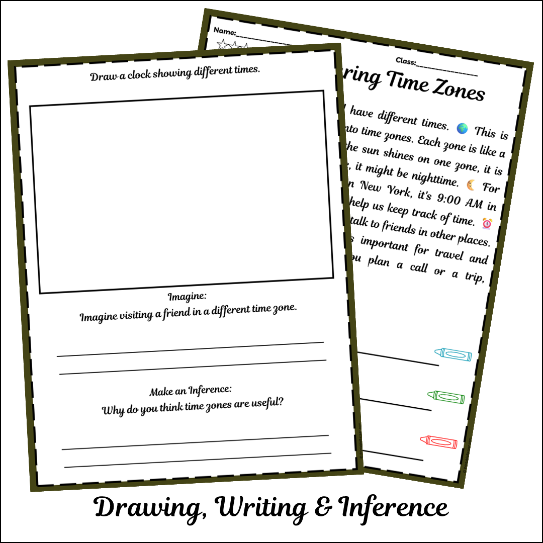 Measuring Time Zones | Short Reading Comprehension Creative Worksheet
