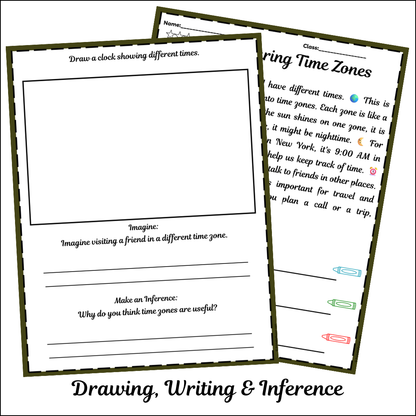 Measuring Time Zones | Short Reading Comprehension Creative Worksheet