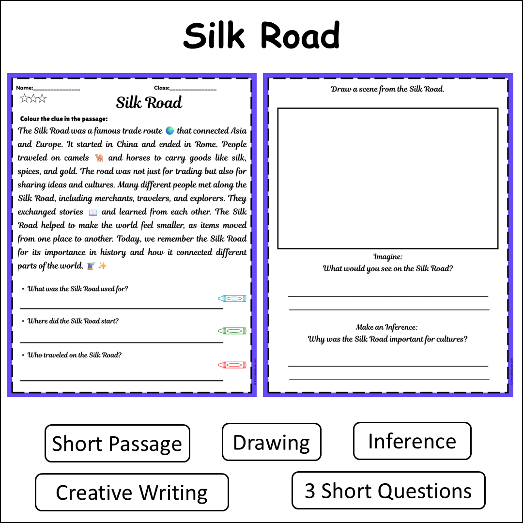 Silk Road | Short Reading Comprehension Creative Worksheet