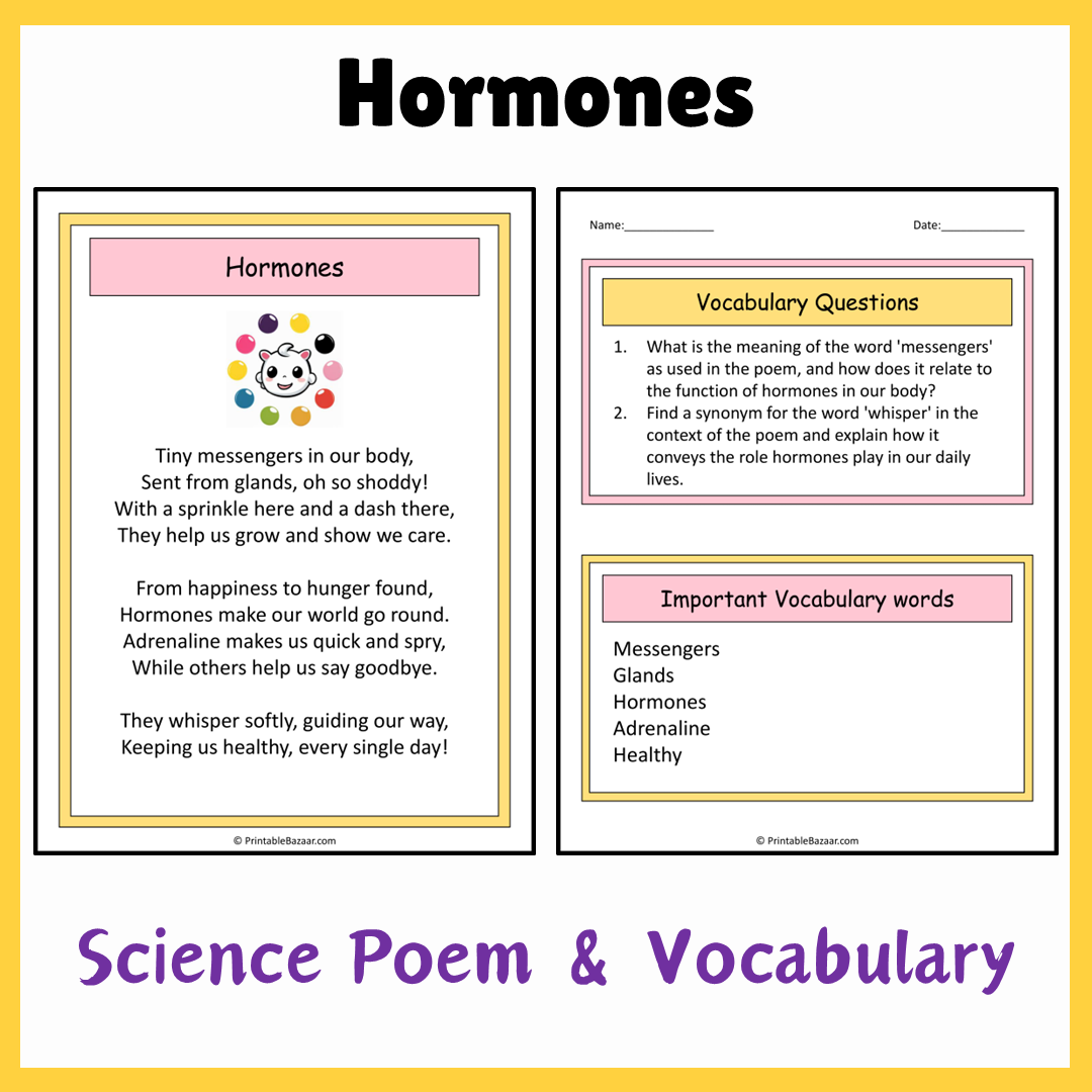 Hormones | Science Poem Reading Comprehension Activity