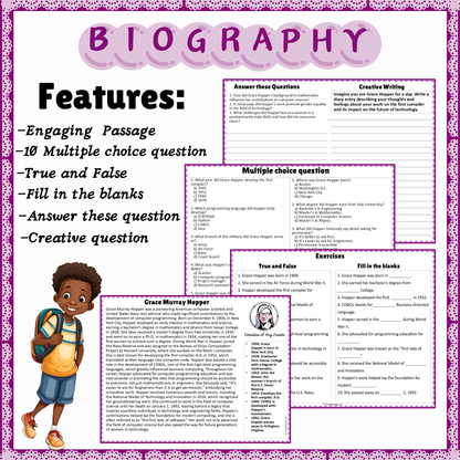 Grace Murray Hopper | Biography Reading Comprehension and Questions Worksheet
