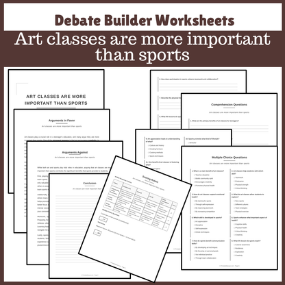 Art classes are more important than sports | Favour and Against Worksheet Printable Activity