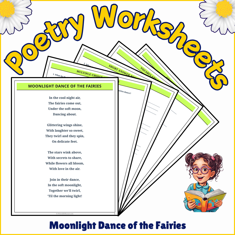 Moonlight Dance of the Fairies | Poem Grammar Worksheet Printable Activity