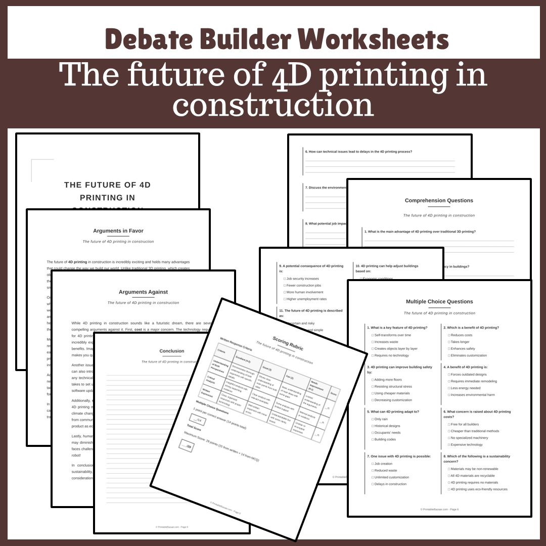 The future of 4D printing in construction | Favour and Against Worksheet Printable Activity