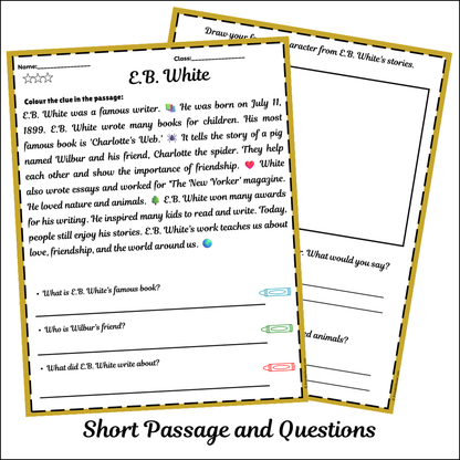 E.B. White | Short Reading Comprehension Creative Worksheet