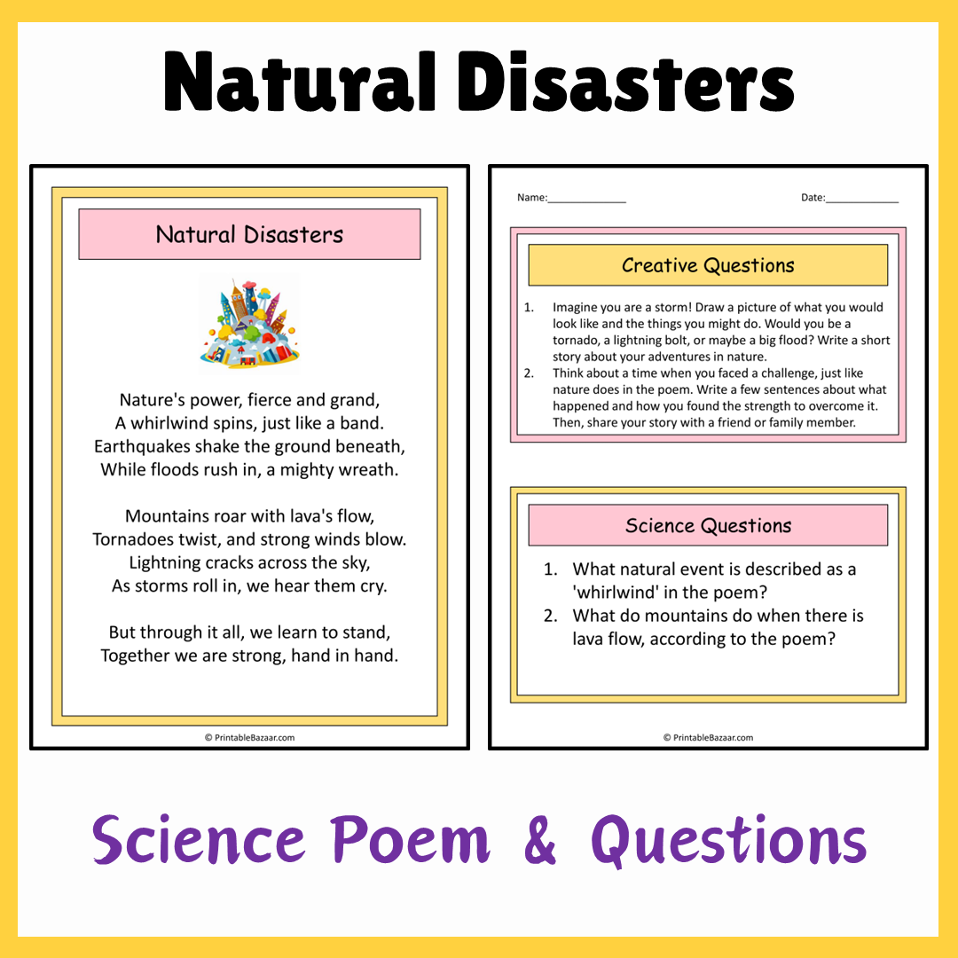 Natural Disasters | Science Poem Reading Comprehension Activity